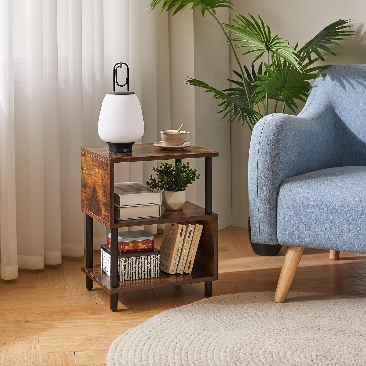 3-Tier S-Shaped Side Table with Storage Shelves – Stylish, Durable & Compact