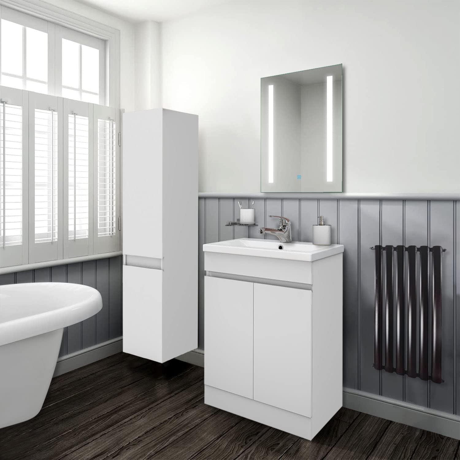 600mm Matt White Floor Standing Vanity Unit with Basin 2 Door Sink Cabinet