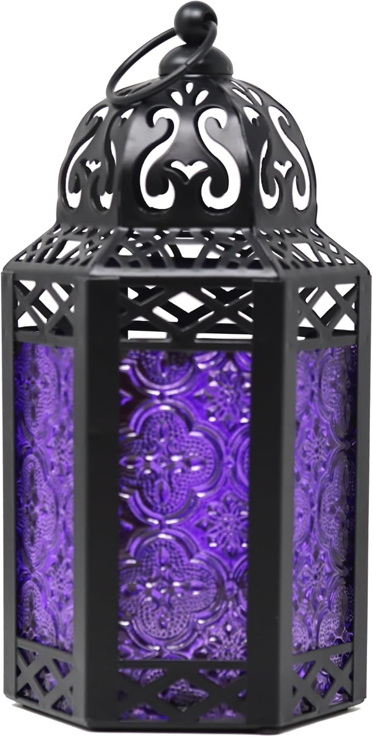 Set of 3 Purple Moroccan Candle Lanterns Home Decor