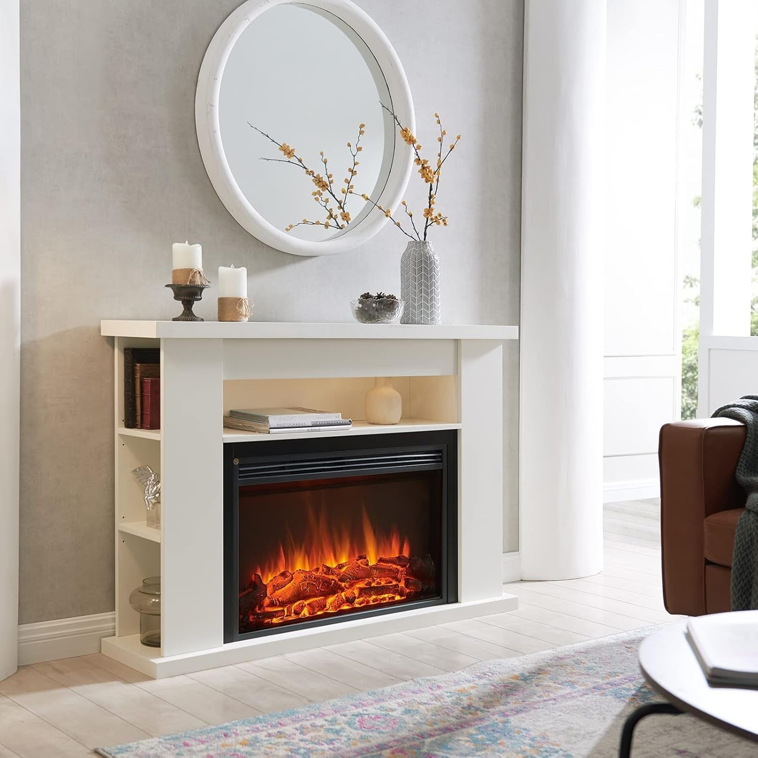 2000W Electric Fireplace Stove with Adjustable Thermostat & LED Flame Effect