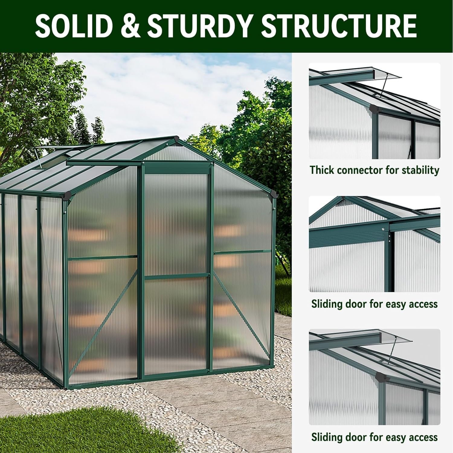 10x6ft Polycarbonate Greenhouse | Heavy-Duty Aluminium Frame | Sliding Door