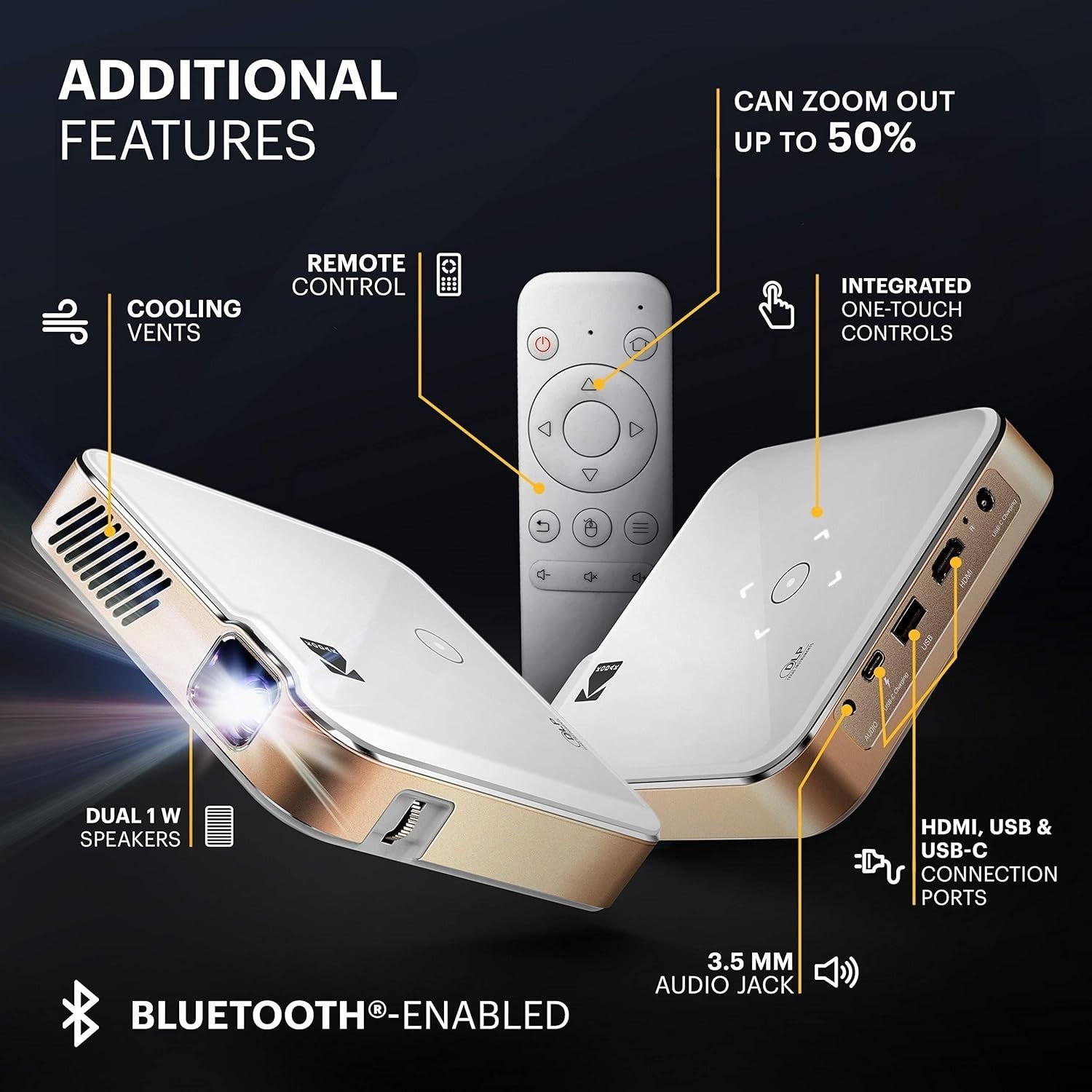 Portable 1080P Smart Projector 4K WiFi Bluetooth 200 ANSI Tripod