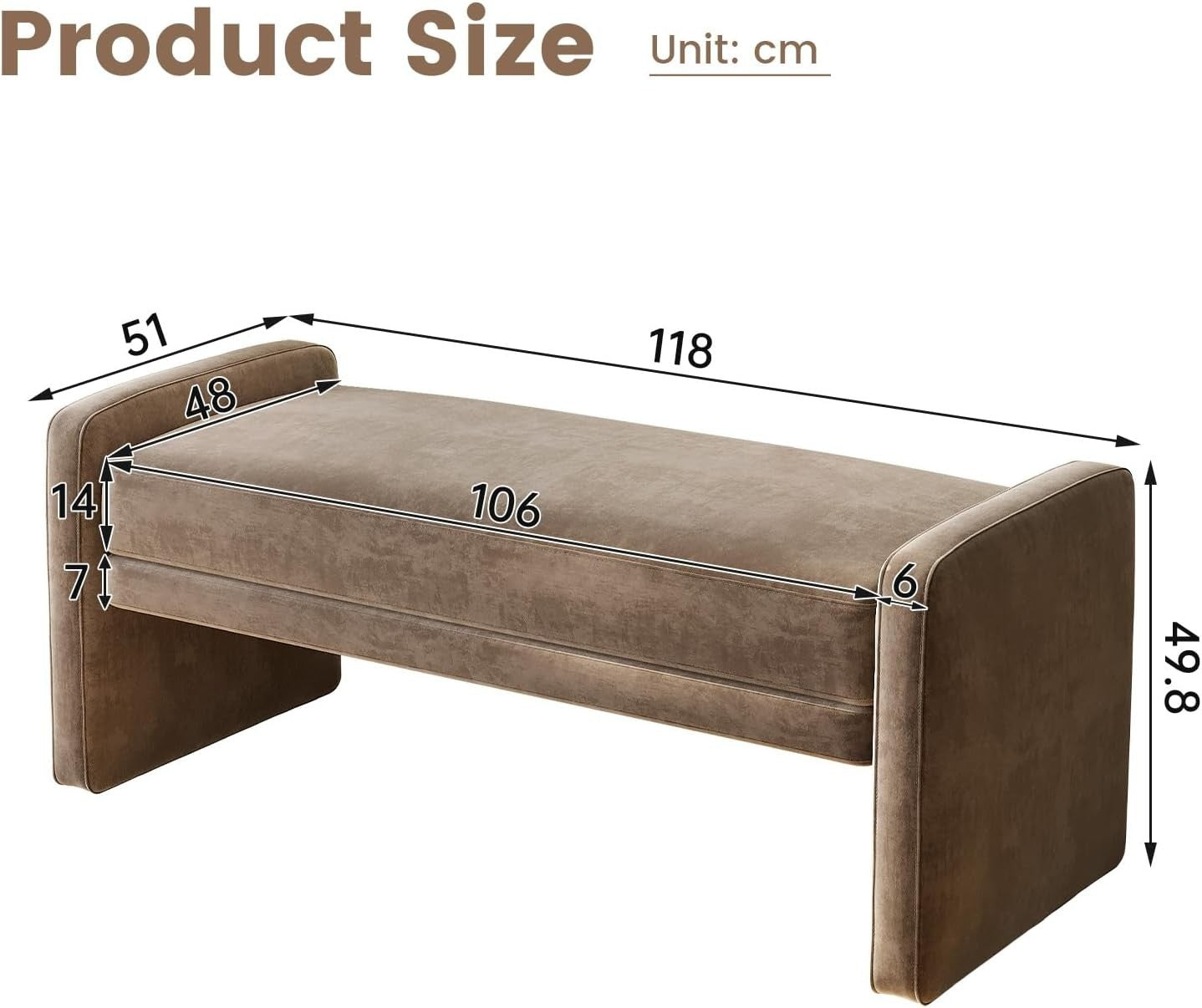 Brown Upholstered Ottoman Bench with Storage Padded Seat 118x51x49.8cm