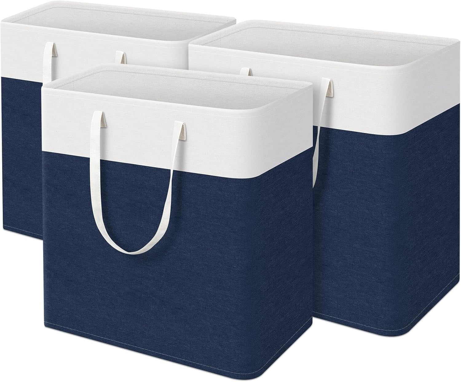 100L Large Laundry Hamper Blue with Handles Foldable Clothes Storage Basket