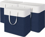 100L Large Laundry Hamper Blue with Handles Foldable Clothes Storage Basket
