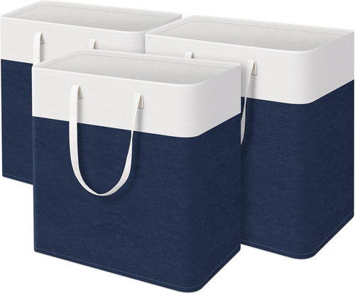 100L Large Laundry Hamper Blue with Handles Foldable Clothes Storage Basket
