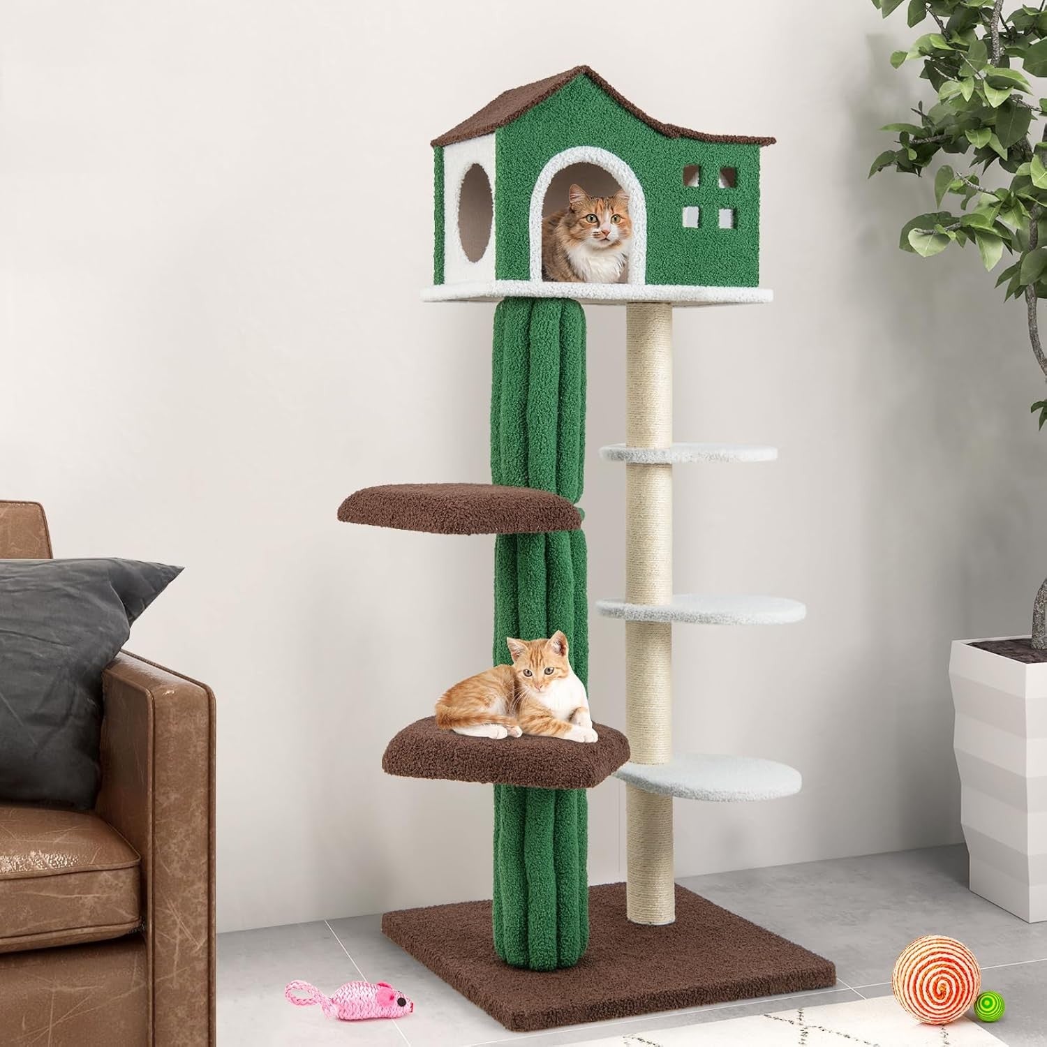 Tall Cat Tree 7 Tier Indoor Tower with Condo Plush Platforms Heavy Duty 61”