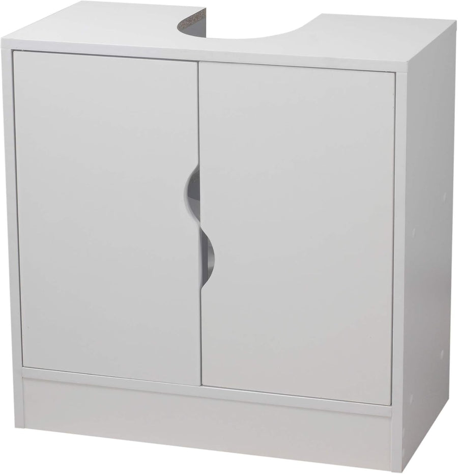 Modern Under Sink Bathroom Cabinet | Matt White Storage Unit with 2 Shelves 60cm