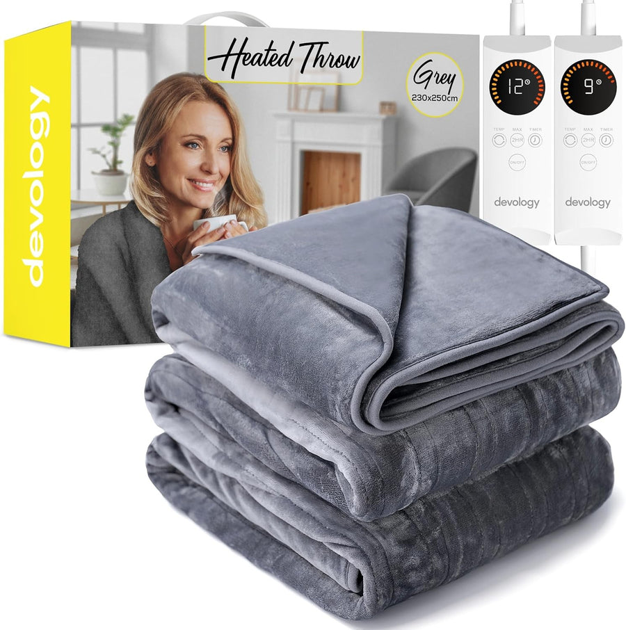 King Size Electric Heated Throw Dual Control 230x250cm Timer Washable