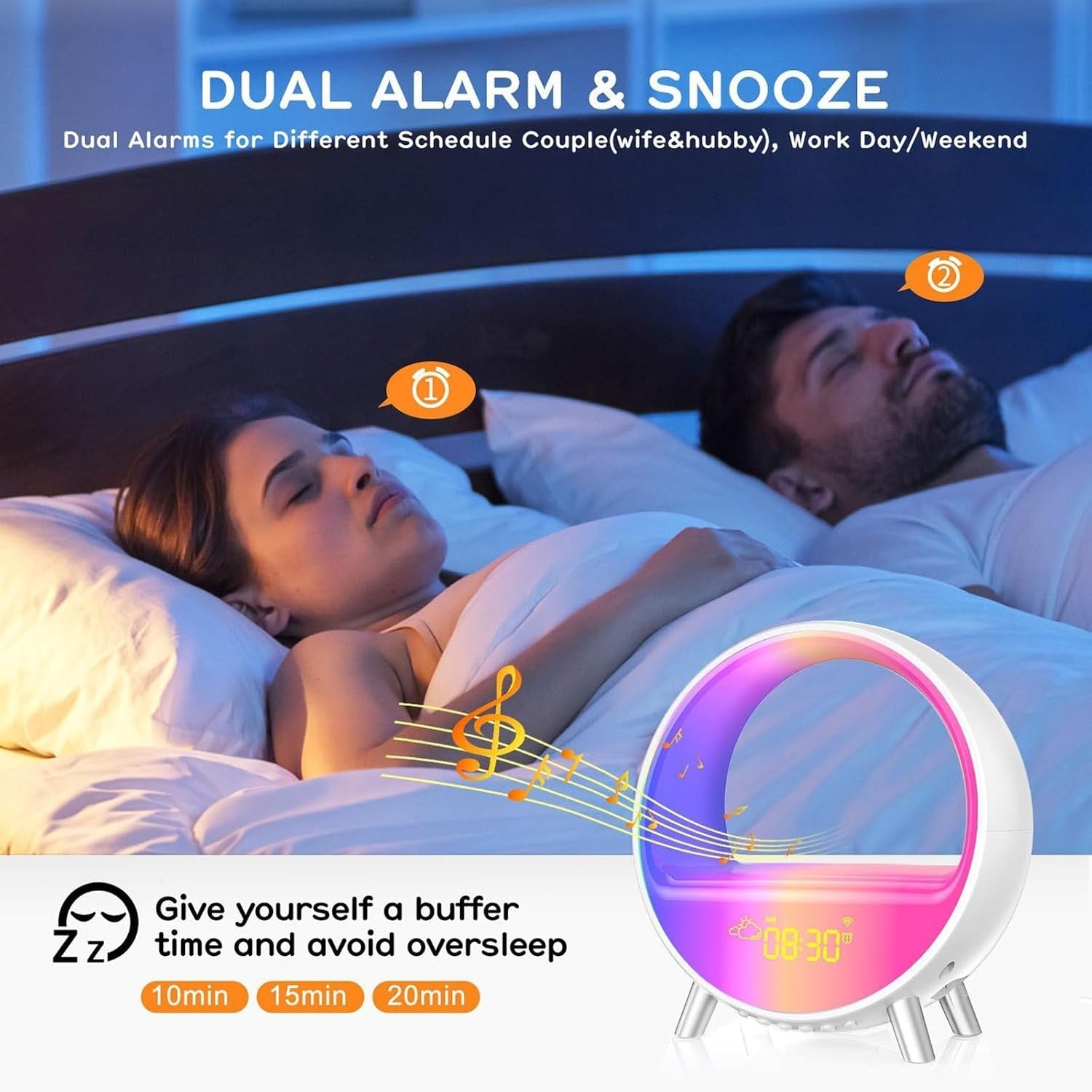 Bluetooth Speaker Alarm Clock Wireless Charging LED Night Light App Control