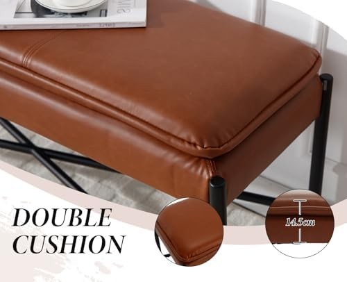 Upholstered PU Leather Ottoman Bench with Metal Legs Entryway Bedroom Seat