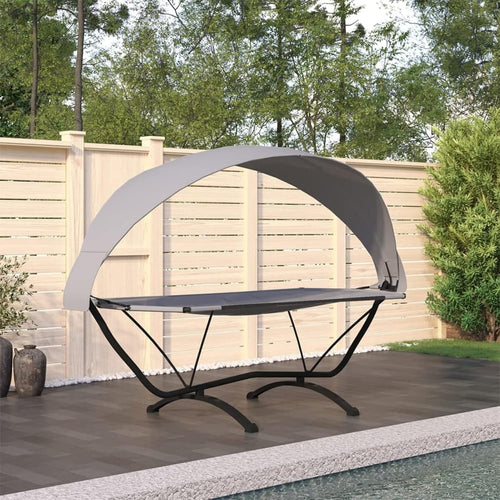 Grey Outdoor Canopy Lounge Bed Chaise Sunbed | Steel Frame, Oxford Fabric