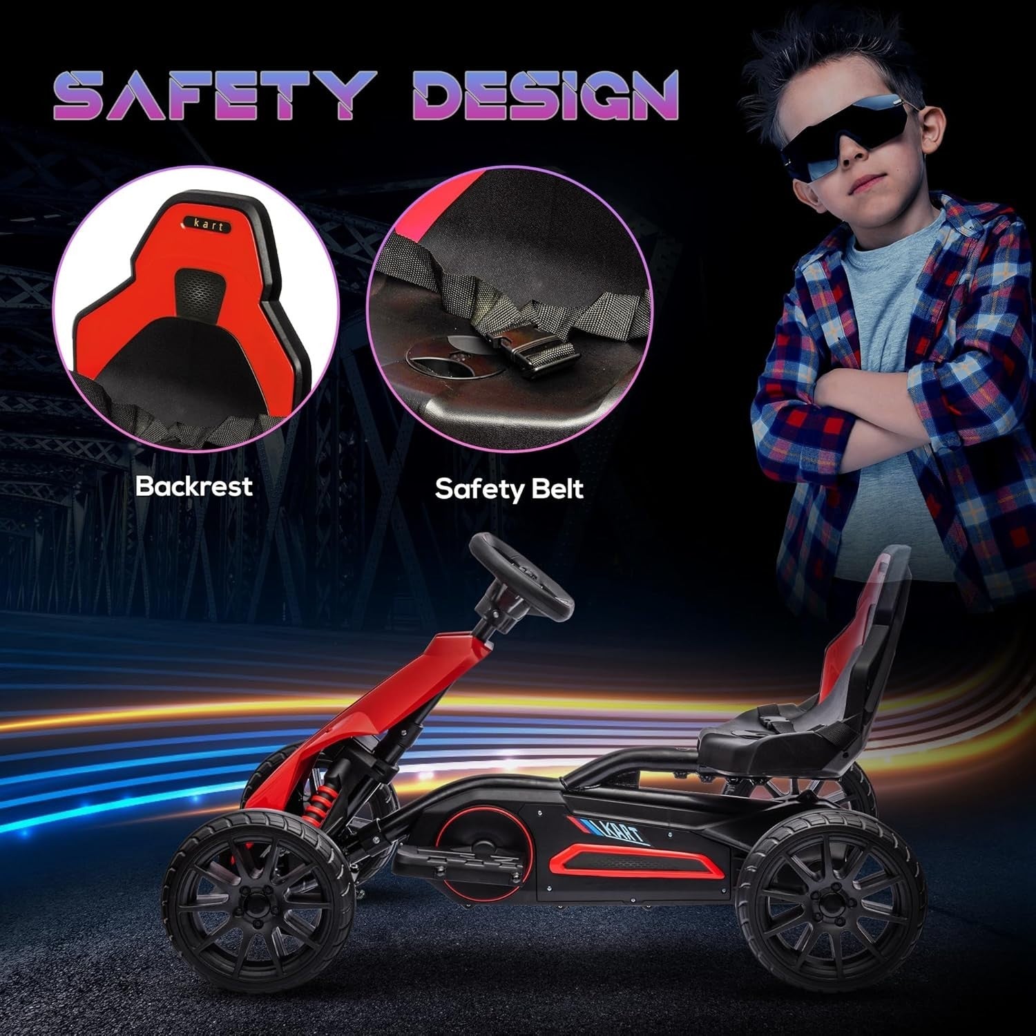 Kids Electric Go Kart 12V Drift Kart Ride On Car Red Seat Belt 30kg