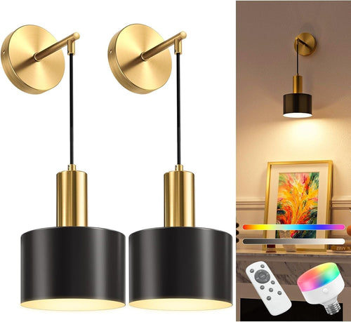 Dimmable Battery Wall Sconces with Remote, 5200mAh, 9 Colors & Timer