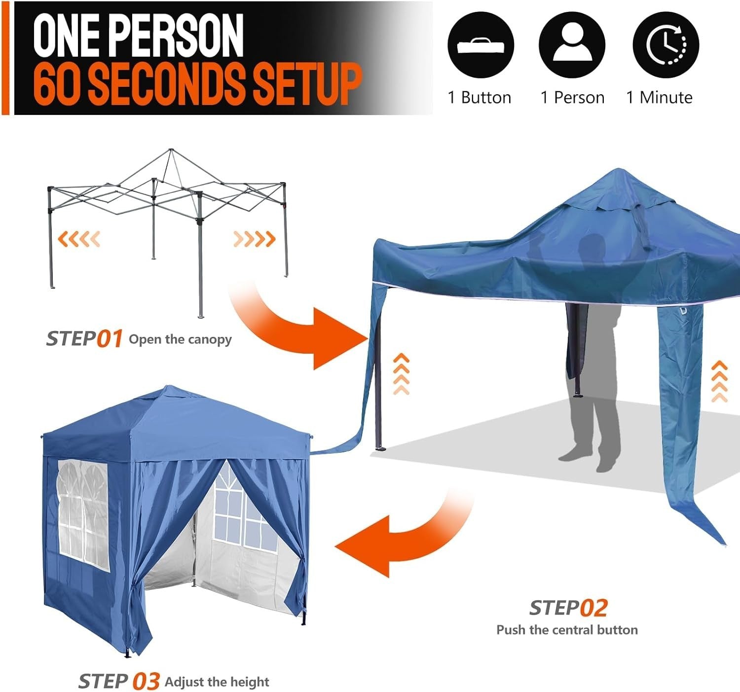 3x3M Blue Pop Up Gazebo with Removable Sidewalls, Heavy-Duty Frame & Waterproof