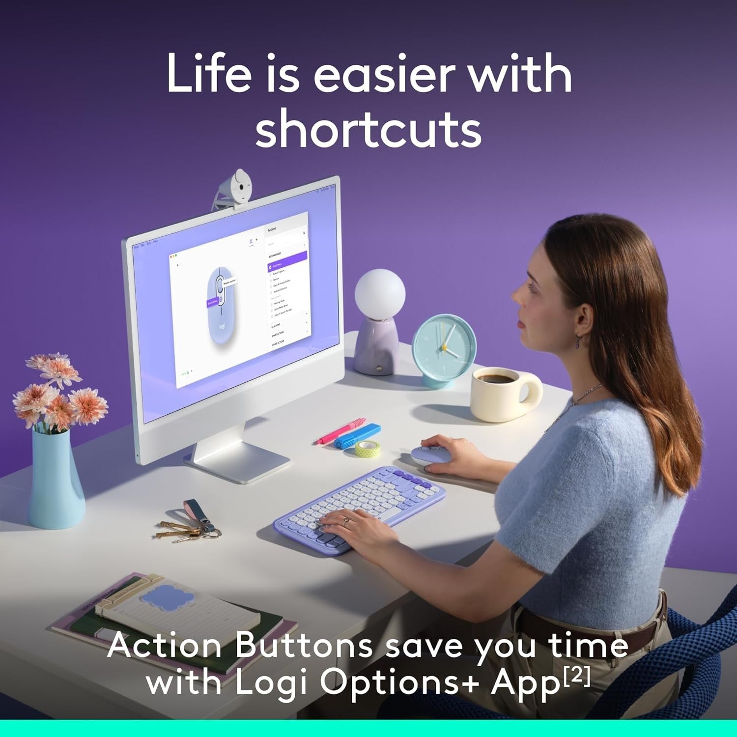 Compact Wireless Bluetooth Mouse Quiet Click Multi Device Lilac