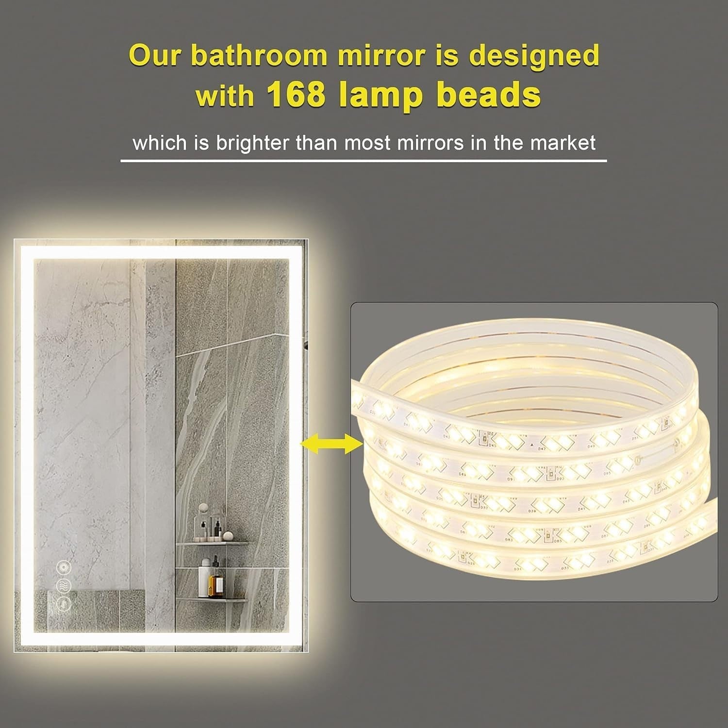 LED Bathroom Mirror 50x70cm Wall Mount Anti-Fog Light Up Demister IP44