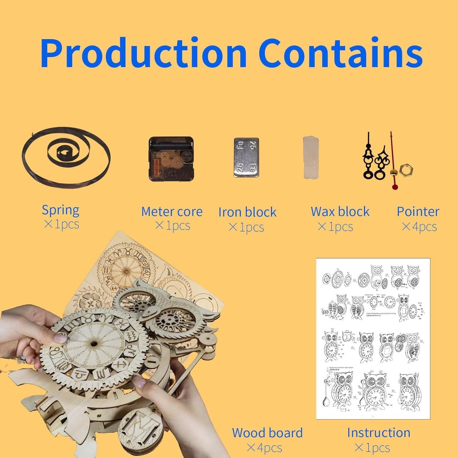 3D Owl Clock Wooden Puzzle Model Kit with Silent Pendulum & DIY Build
