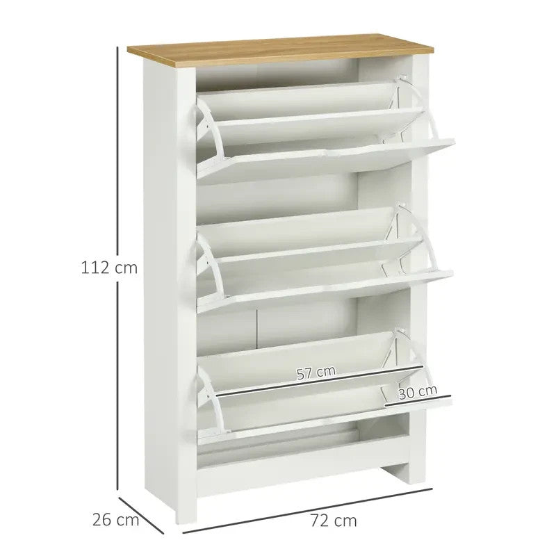 White Slim Shoe Cabinet 3 Drawer Storage Unit Narrow Hallway Organiser