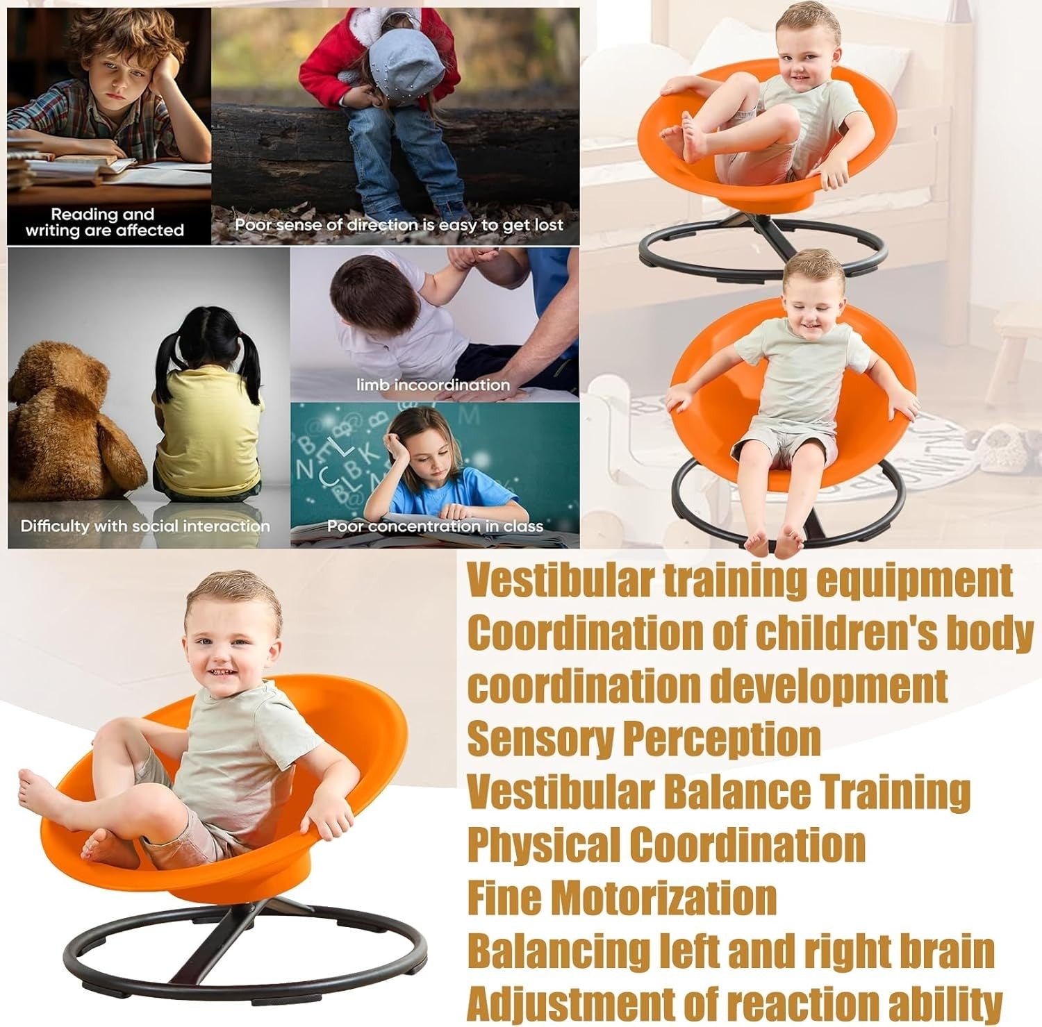 Large Sensory Spinning Chair 65cm Autism Kids Adults 360° Swivel Seat Therapy