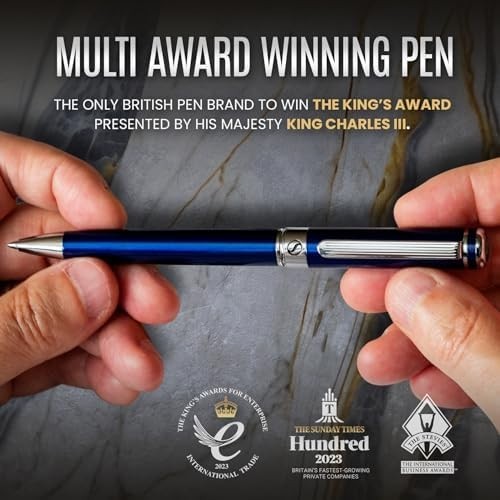 Luxury Ballpoint Pen – Midnight Blue Brass, Chrome & Gold, Refillable Ink