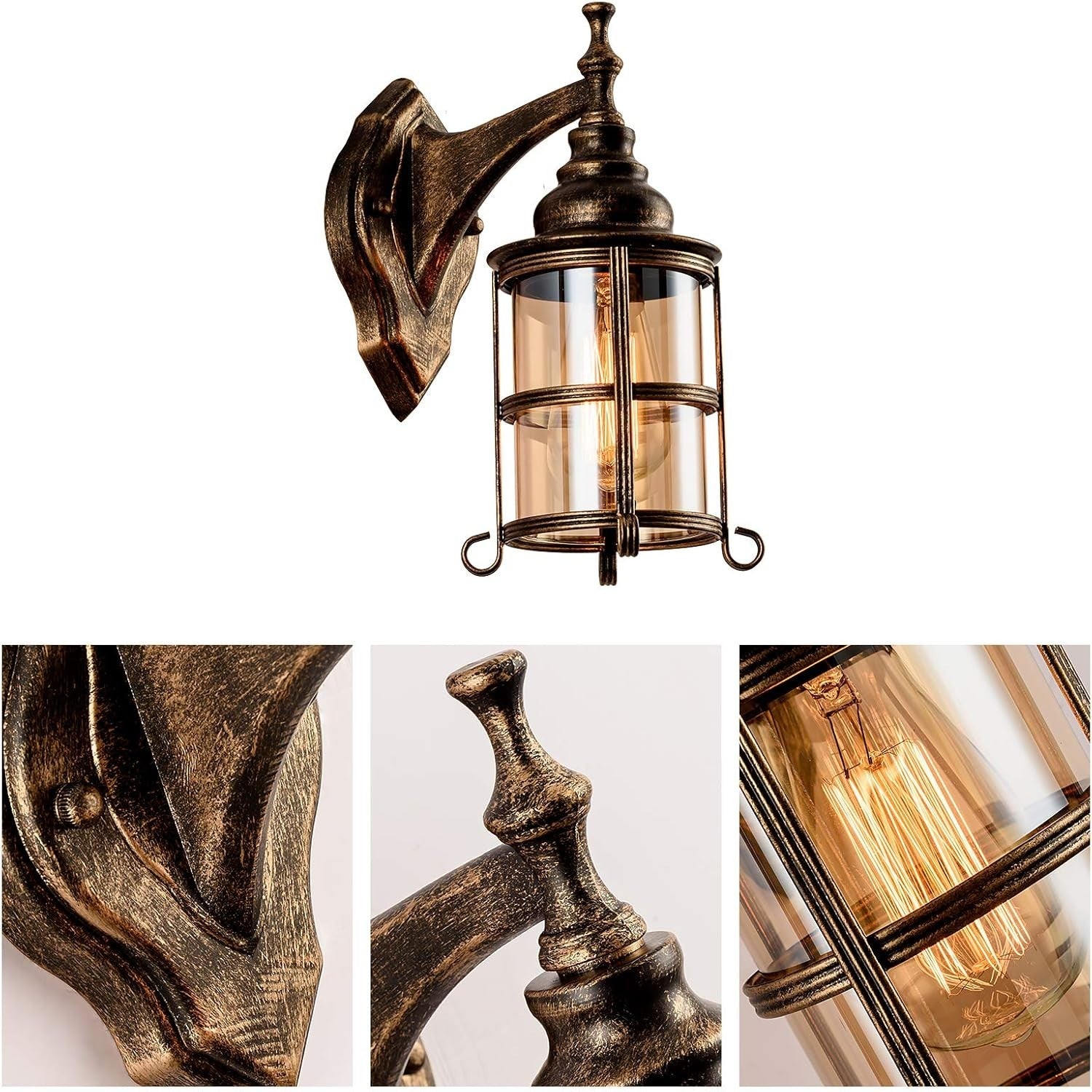 Rustic Outdoor Wall Lights 2 Pack Amber Glass Waterproof Sconce Porch