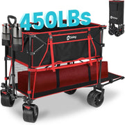 Red Black 400L Double Decker Folding Wagon Extra Long 450lbs All-Terrain Cart