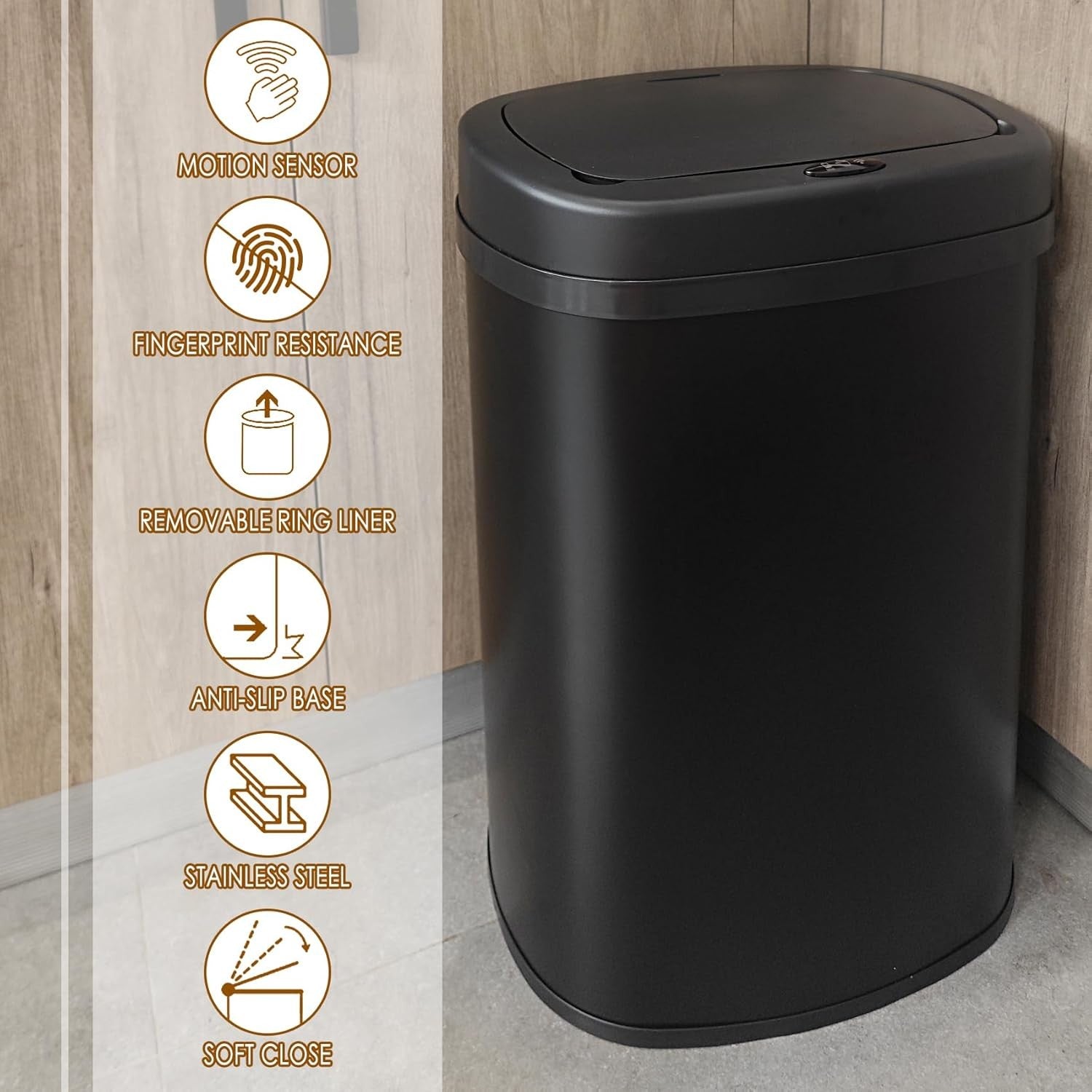 58L Automatic Sensor Kitchen Bin Touchless Stainless Steel Black