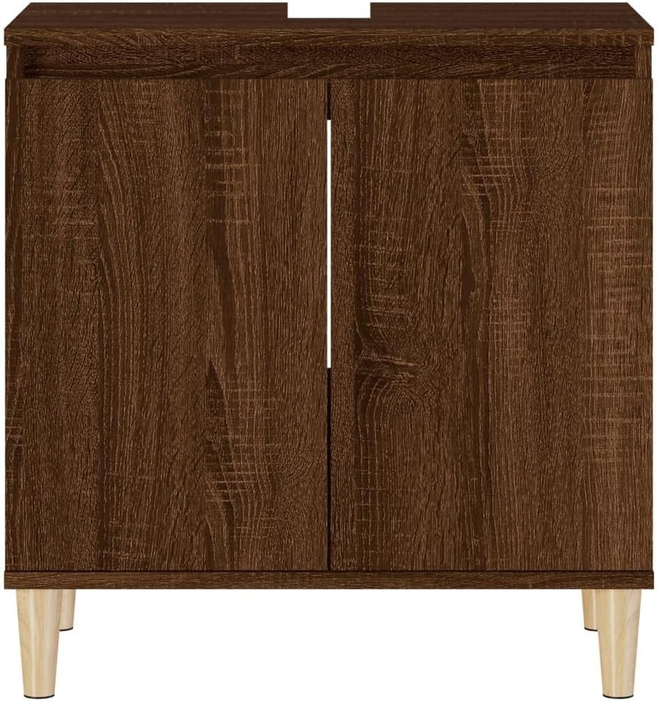 Grey Oak Under Sink Bathroom Cabinet – Scandinavian Vanity Storage Unit 58x33x60