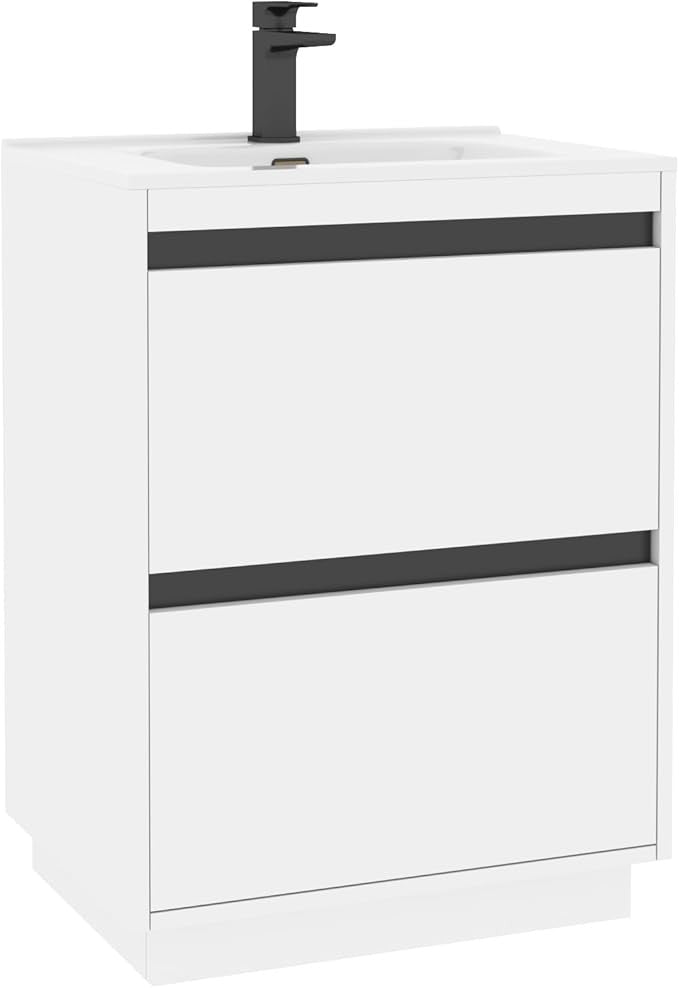 600mm Matte White Floor Standing Vanity Unit with Basin Sink 2 Drawer Cabinet