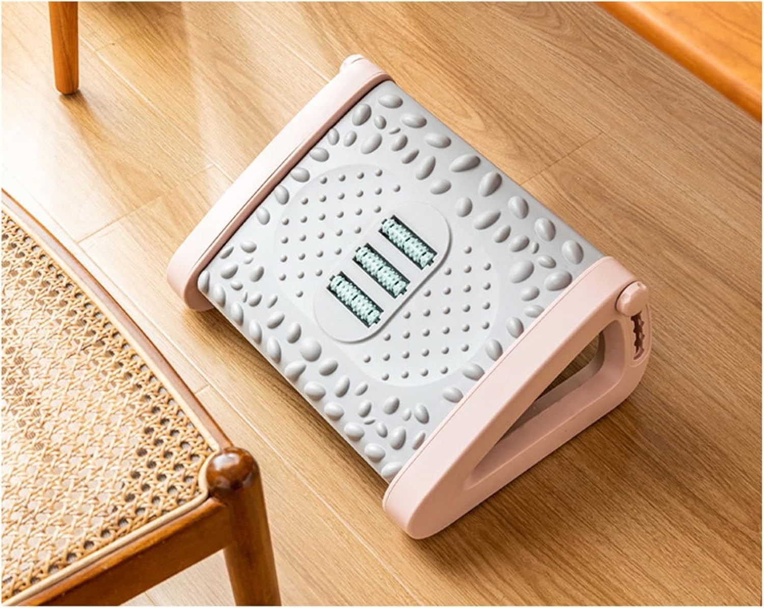 Under Desk Footrest Ergonomic Adjustable Foot Stool with Massage Surface Pink