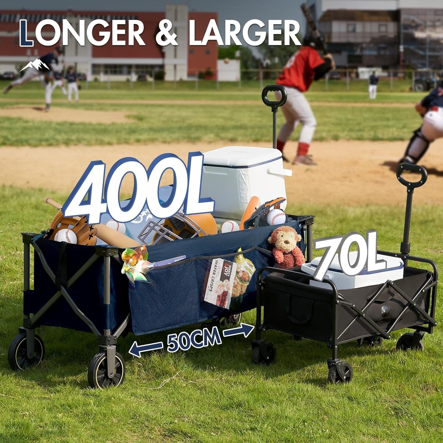 Blue 300L XXL Folding Festival Trolley 160kg Heavy Duty Extra-Long Wagon