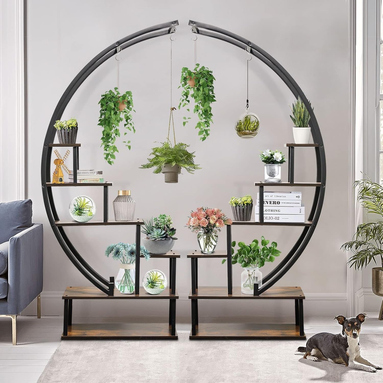 2 Pc 6 Tier Half Moon Metal Plant Stand Set Indoor Outdoor Flower Shelf Rack