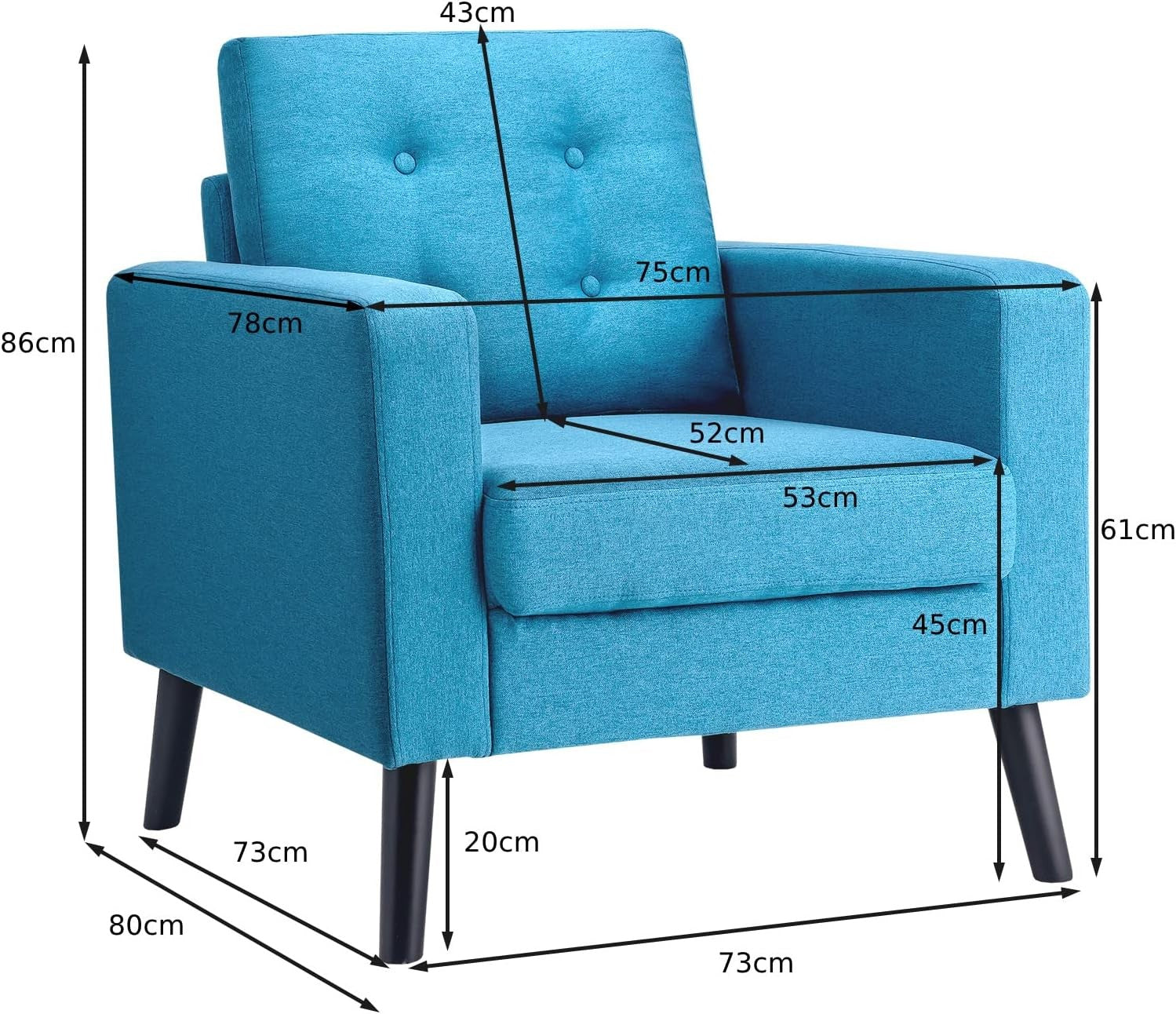 Blue Accent Armchair Button Tufted Linen Lounge Chair