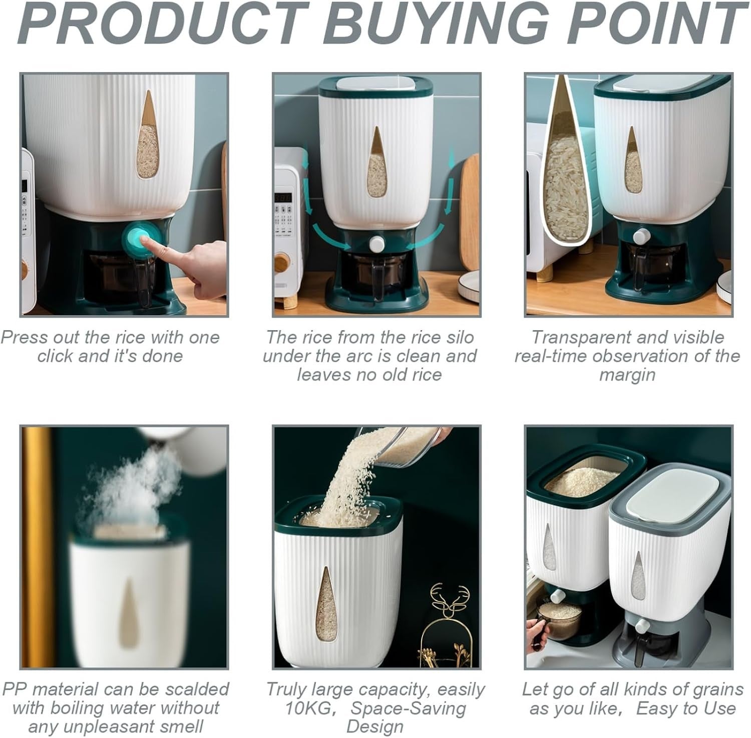 10KG Airtight Rice Dispenser Moisture Proof Grain Storage Container Cup