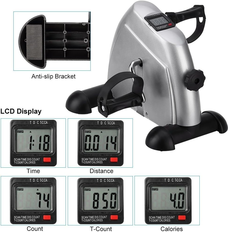 Mini Exercise Bike Pedal Exerciser for Legs & Arms LCD Portable