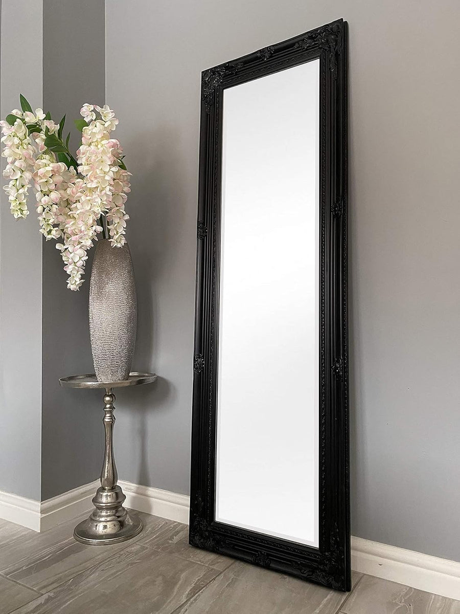 Black Ornate Full-Length Dressing Wall Mirror 142x47cm Antique Style