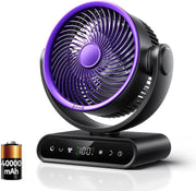 9" Rechargeable Air Circulator Fan – 40000mAh 5-Speed LED Display Khaki