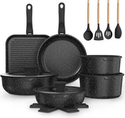 21pcs Grey Non Stick Cookware Set with Removable Handles – Induction, Oven Safe