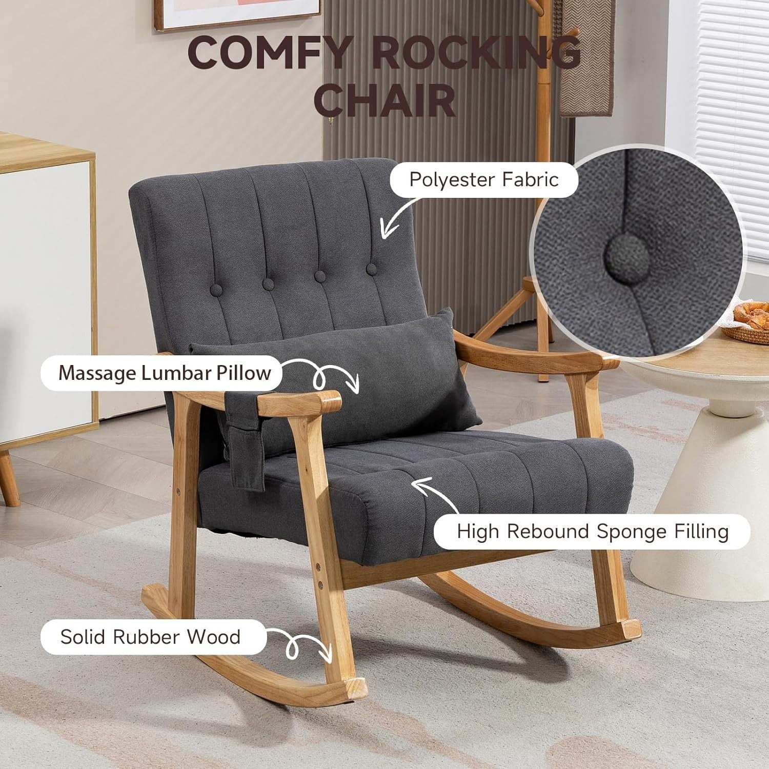 Massage Rocking Chair Grey – High Back, Comfy Support, Petite Fit, 330lbs