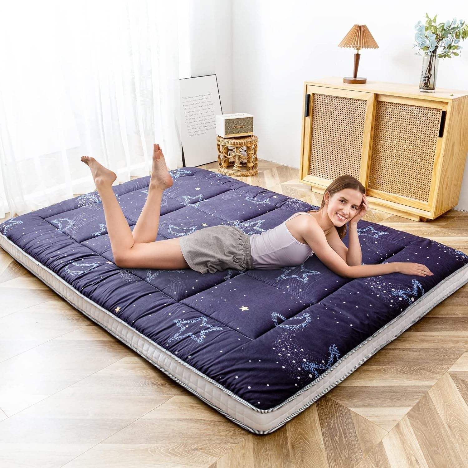 Japanese Futon Mattress Thick Floor Bed Topper Plush Sleeping Pad Double Size
