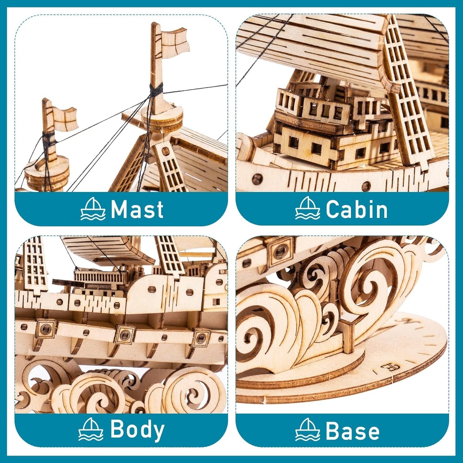 3D Wooden Boat Puzzle DIY Model Kit for Kids & Adults - Brain Teaser Toy