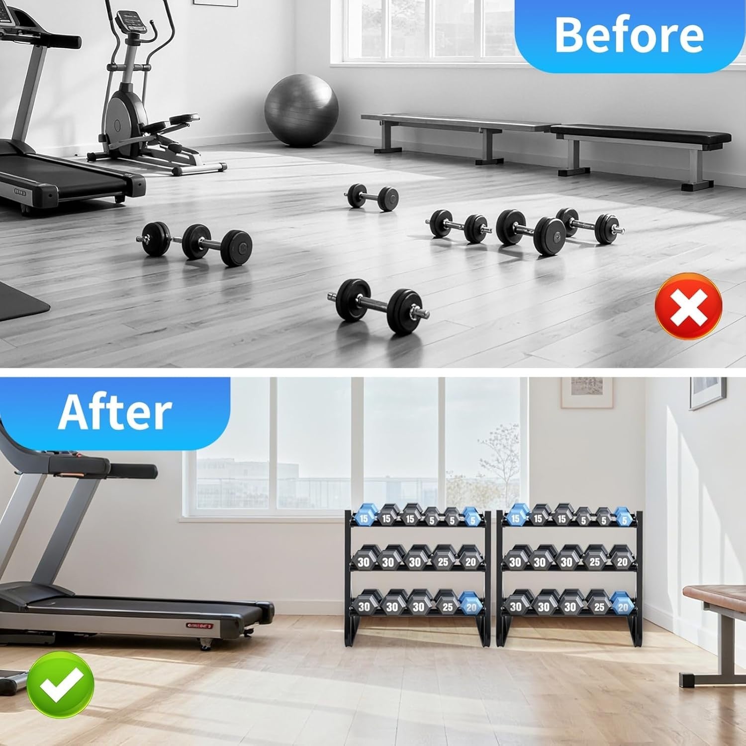 3 Tier Dumbbell Rack Heavy Duty 1100LB Capacity Space-Saving Stand