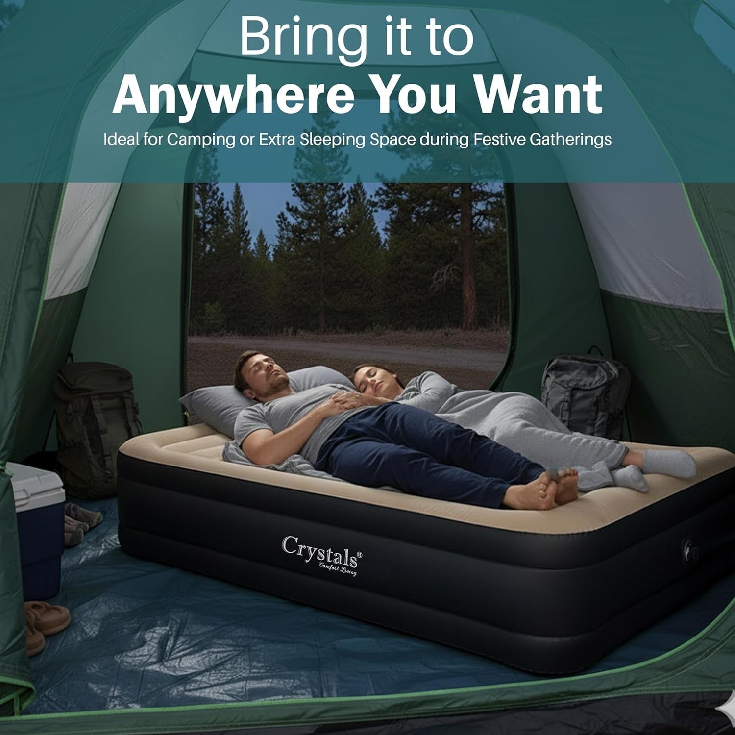 Double Inflatable Air Bed Mattress Built-In Electric Pump Raised