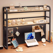 2 Tier Metal Desk Hutch 23.6" Desktop Shelf Organizer Storage Rack Home Office