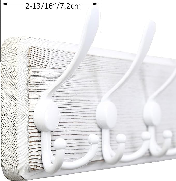 Rustic White Wall Mounted Coat Rack 2 Pack 98cm | 10 Triple Hooks Wooden Hanger