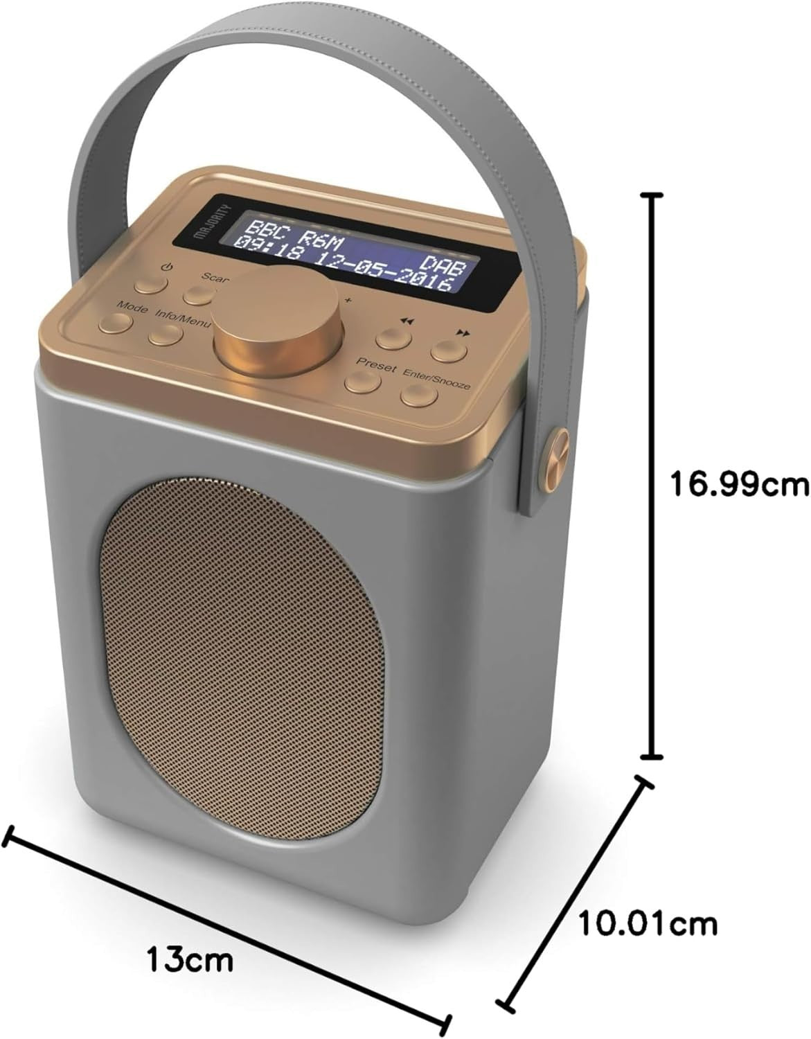 Portable DAB+ FM Radio Bluetooth | 15H Battery | Dual Alarm Grey