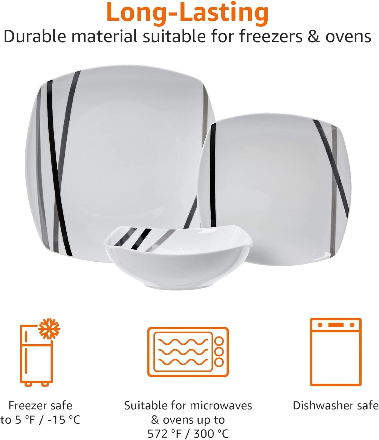 18pc Porcelain Dinnerware Set Modern Square Plates Bowls Microwave Safe