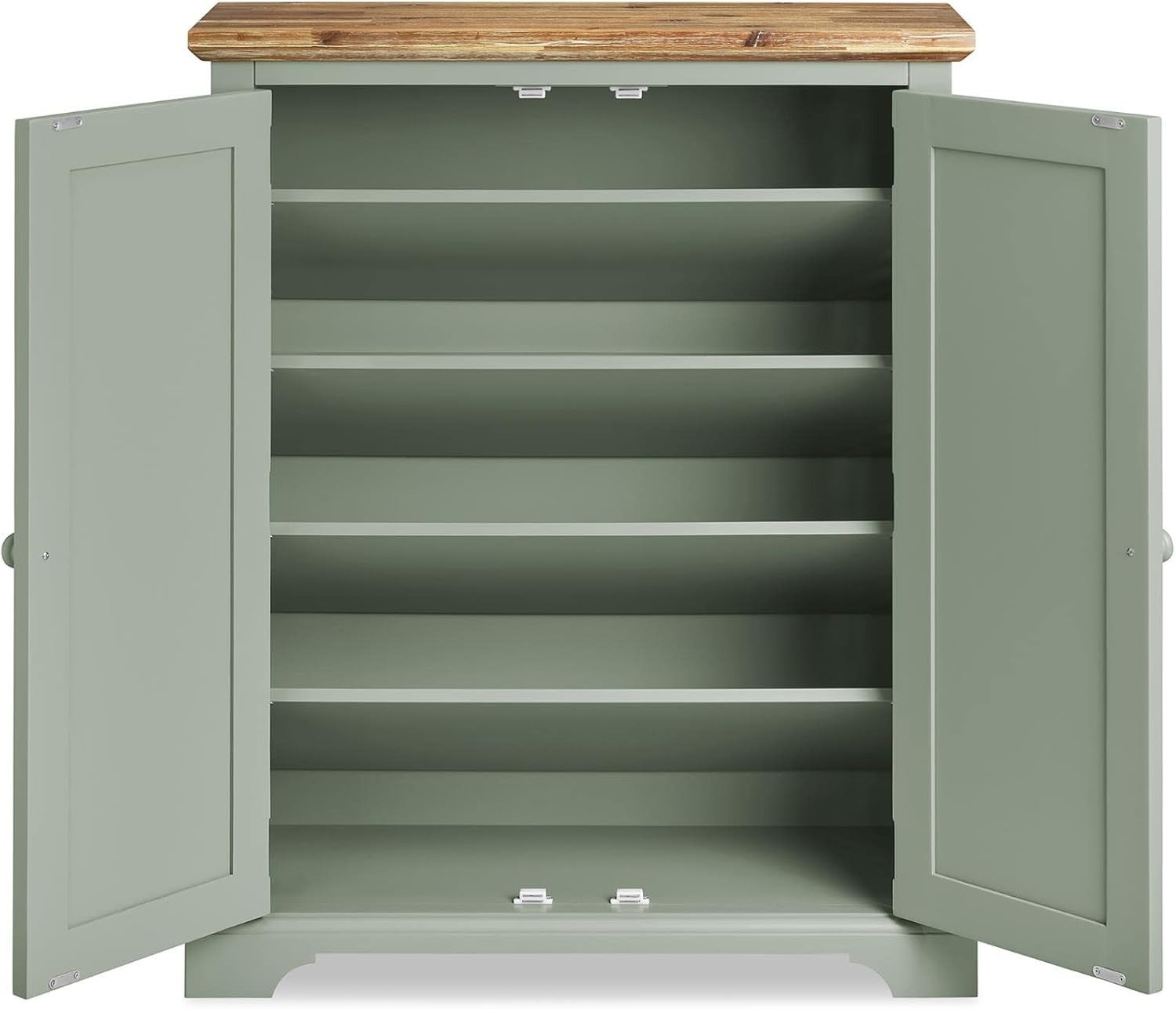 Sage Green Wooden Shoe Cabinet with Adjustable Shelves & Airflow Doors