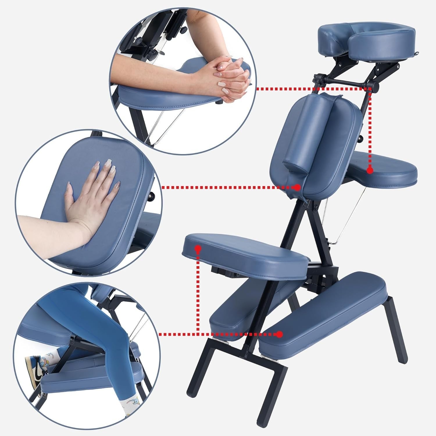 Portable Massage Chair Lightweight Adjustable Aluminum Folding Tattoo Spa Blue